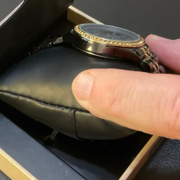 Rachel Roy Evil Eye Watch Black Gold Crystal Bezel New In Box - Picture 2 of 5